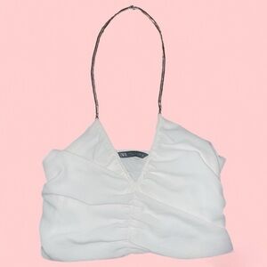 Zara Elegant White Ruched Halter Top